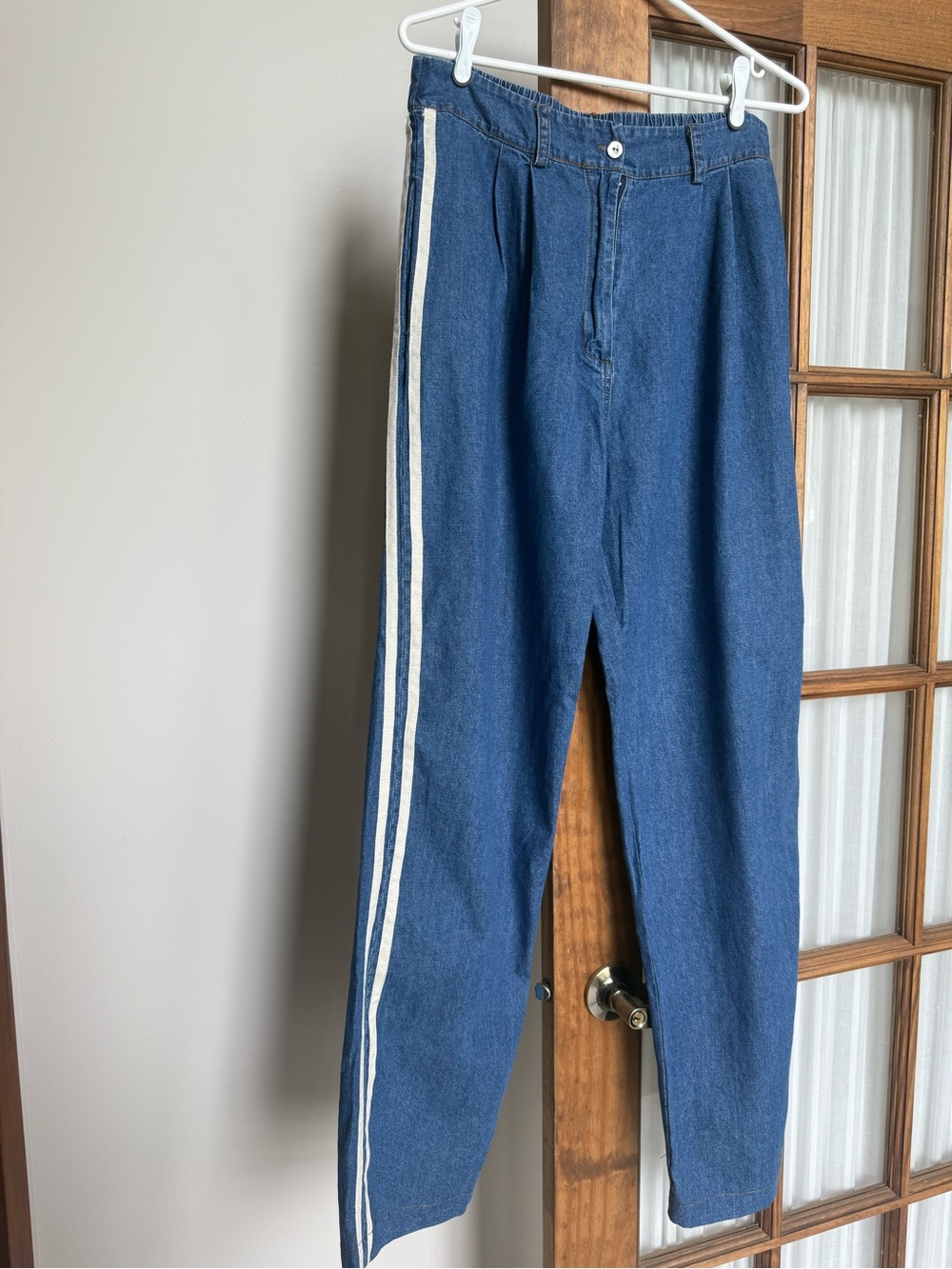 Olivaceous Blue Denim wide leg jeans  with White Side Stripes